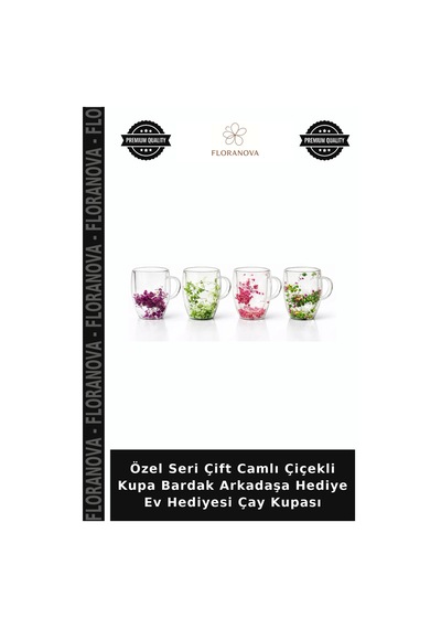 Özel Seri Çift Camlı Çiçekli Kupa Bardak Arkadaşa Hediye Ev Hediyesi Çay Kupası Çok Renkli