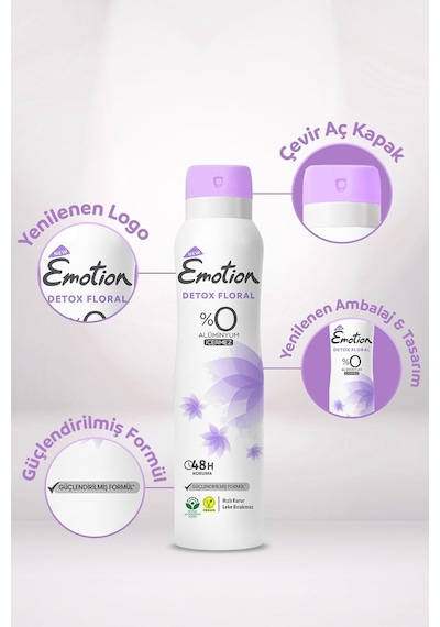 Detox Floral Kadın Alüminyumsuz Vegan Deodorant, 4x150 Ml, Hızlı Kurur, Leke Bırakmaz