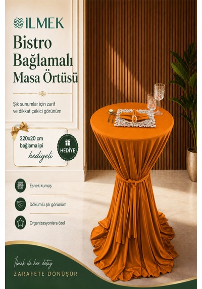 Dertsiz Bağlamalı Bistro Masa Örtüsü - Düğün Davet Organizasyon Otel Restoran Kokteyl Masa Örtüsü Kiremit Kiremit