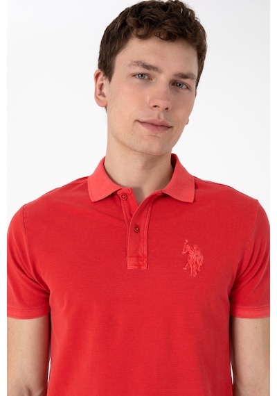 U.S. Polo Assn. Erkek Slim Fit Polo Yaka Kırmızı Yıkamalı Basic Tişört 50305995-VR030