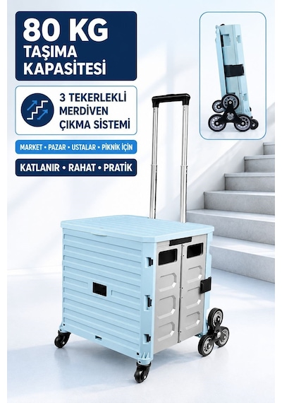 80 Kg Taşıma Kapasiteli Katlanır 3 Tekerlekli Merdiven Çıkan Market Pazar Ve Yük Taşıma Arabası