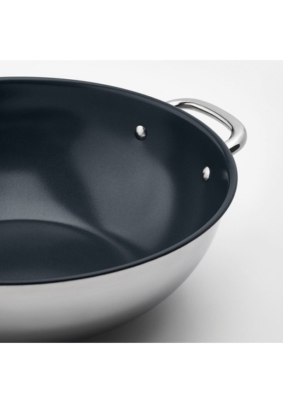 Wok Tava, Yapışmaz Kaplama-paslanmaz Çelik, 32 Cm Açık Bej