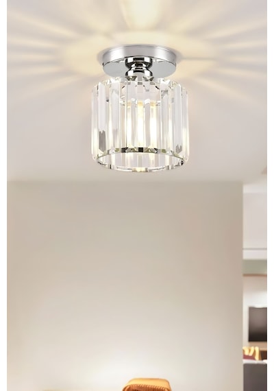 Chiaro Forte Model Krom Renk Kaplama Kristal Taşlı Metal Gövde Luxury Serisi Modern Plafonyer Avize Krom