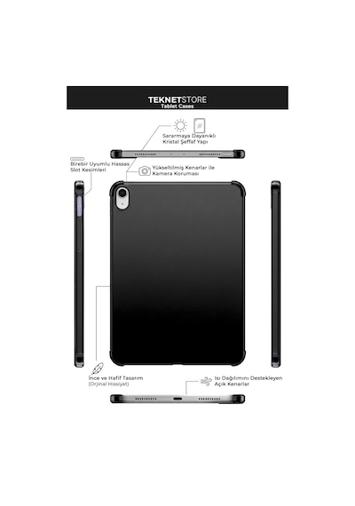 İpad 11. Nesil A16 Ve 10. Nesil 10.9" Uyumlu Kılıf A3355 A2696 Ultra İnce Standlı Kapak Siyah Kapaklı Kılıf