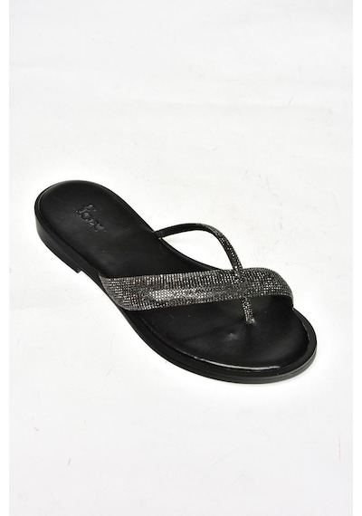 Fox Shoes S250050109 Siyah Taşlı Parmak Arası Kadın Terlik Siyah