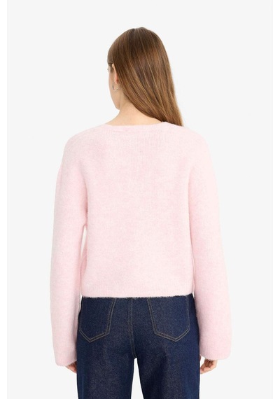 Defacto Regular Fit V Yaka Kazak F4800ax25wnpn83 Pembe