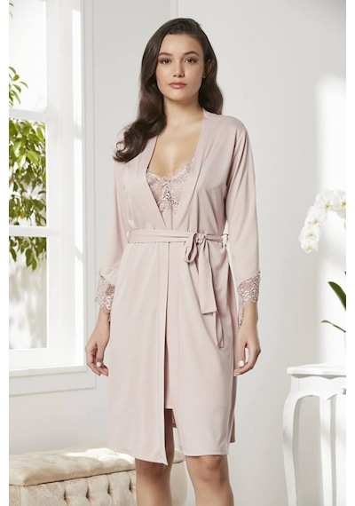 Pierre Cardin 5040 6'Lı Modal Gecelik Sabahlık Çeyiz Seti Pudra (546981715)