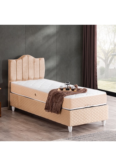 Trend Tek Kişilik Baza Başlık Letto Yatak Seti Bej 90 x 190