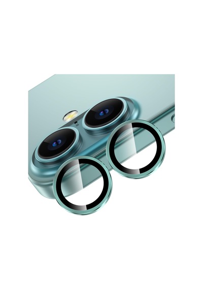İphone 16 Ve İphone 16 Plus Uyumlu Kamera Camı Lens Koruyucu Halka Set - Yeşil 50 x 22