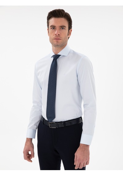 Cacharel Açık Mavi Slim Fit İtalyan Yaka Klasik Gömlek Denım