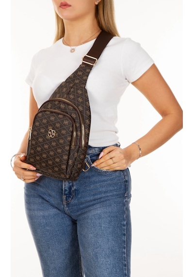 Newish Polo Kadın Trendy Desenli Deri Çapraz Omuz Ve Göğüs Çantası Çantası Kahverengi