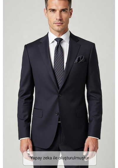 Gaffy Lacivert Küp Desenli Kahverengi Dokuma Kumaş Mendilli Slim Fit Kravat // Sdk-2605-7 Kahverengi