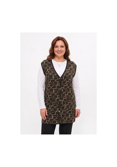 Onno Style Women Kalp Desenli Düğmeli Klasik Çelik Örgü Triko Yelek Kahverengi