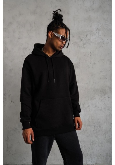 Mbb E-ticaret Erkek 3 İplik Pamuklu Kapüşonlu Kanguru Cepli Sweatshirt Hoodie - Siyah