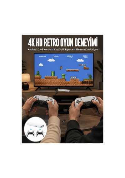 3d Çift Oyun Kollu 4k Hd Ekran Nostaljik 20.000 Oyunlu Beyaz Game Box Yeni Nesil Çok Renkli