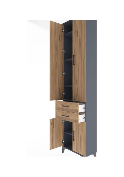 Arges Dolap 5 Raflı 2 Çekmeceli 4 Kapaklı 60x30x243 Antrasit-çam Antrasit