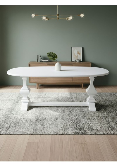 Orleans Fransız Still Oval Ahşap Yemek Masası 90x180 Beyaz