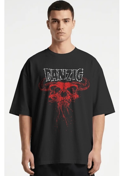 Danzig Rock Metal Müzik Grubu Baskılı Unisex Oversize Premium Tiş Siyah