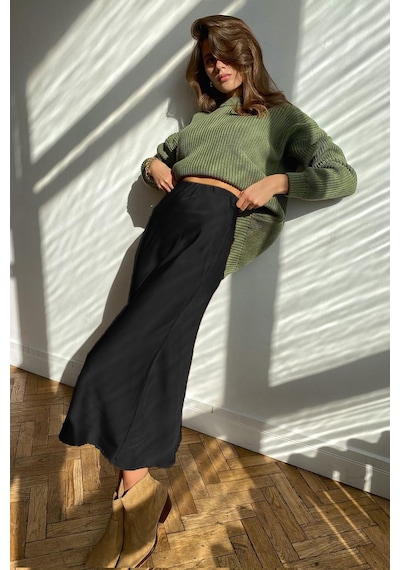 Madmext Mad Girls Siyah Saten Etek Mg1409-siyah Siyah