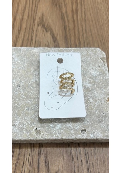 Dört Sıra Taşlı Gold Kıkırdak Küpe Çok Renkli