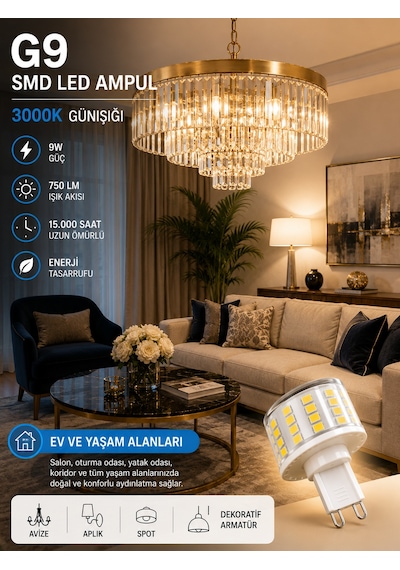 10 Adet 9w 750 Lm 3000k Günışığı G9 Smd Led Ampul