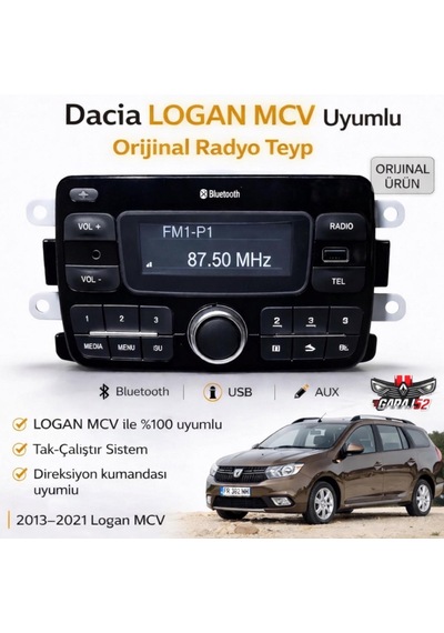 Dacia Logan Mcv Uyumlu  Radyo Teyp Cd Siz Yeni Versiyon Beyaz Ekranlı 280218771r