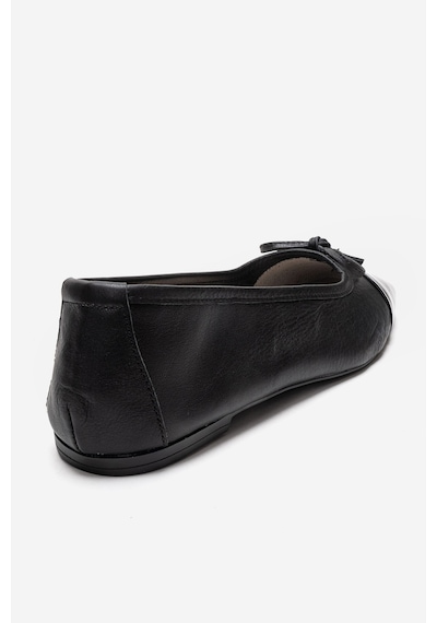 Luvi Shoes Romy Siyah-siyah Rugan Hakiki Deri Küt Burunlu Fiyonklu Kadın Babet Ayakkabı