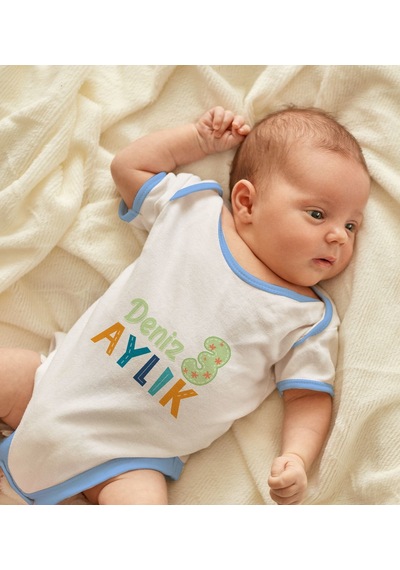 Bk Gift Bk Kids Kişiye Özel Mavi Bebek Body Zıbın - Model 173