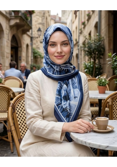 Moda Nuda Desenli Pamuk Soft Şal Saks Açık Mavi İlham Serisi - Mira İpek Saks - Açık Mavi