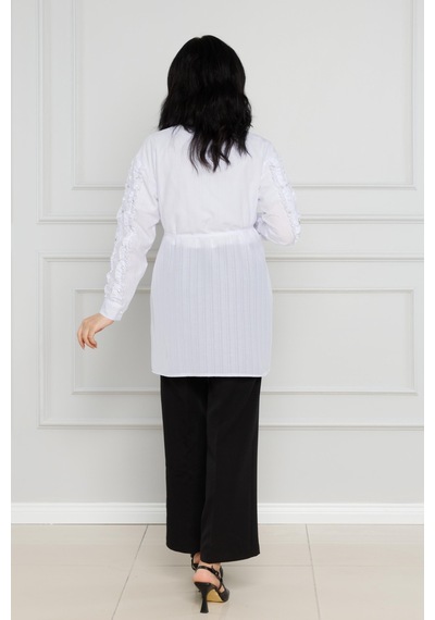 Sevitli Kolu Fırfır Taşlı Tunik-beyaz-4113-beyaz Beyaz