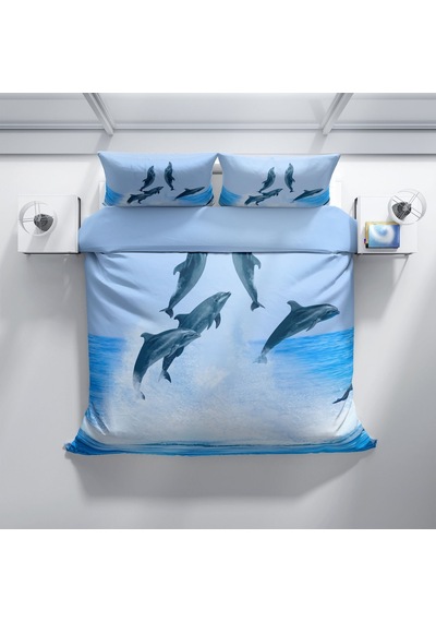 Cattleya Dolphin2 3D Pamuk Saten Çift Kişilik Nevresim Takımı Çok Renkli
