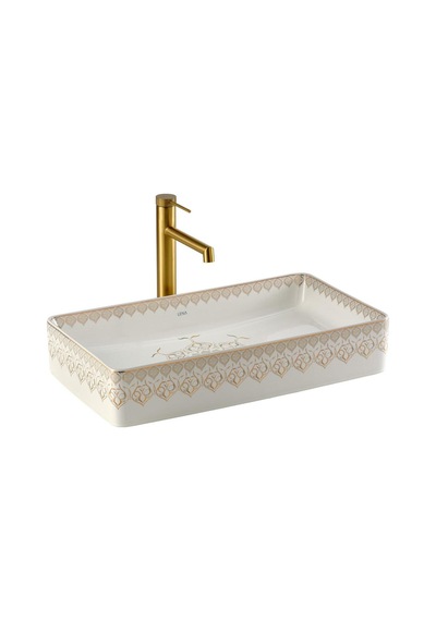 Ey-7034 Tezgah Üstü Lavabo Beyaz & Altın Renkli