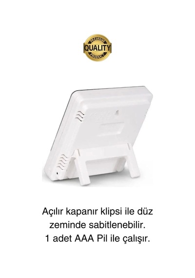 Premium Dijital Masaüstü Lcd Ekran Isı Sıcaklık Ve Nem Ölçer Termometre Saat Alarm Pilli Beyaz