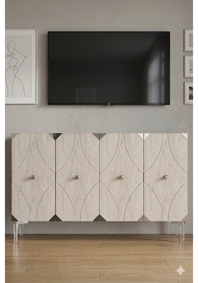 Ka1297bts Alfa Konsol Ve Tv Sehpası Beyaz-traverten-silver 120cm
