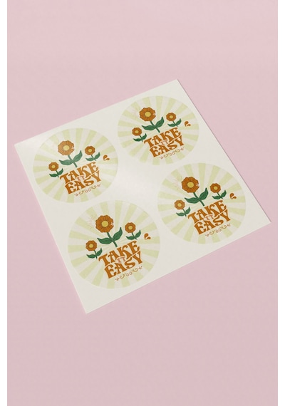 Take It Easy Çiçekli Yuvarlak Sticker Etiketi 3x3cm St2402 Çok Renkli