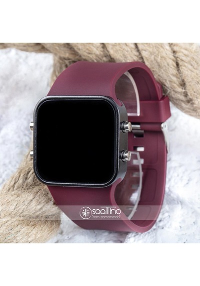 Bordo Silikon Kordonlu Çelik Kasa Unisex Model Dijital Saat St-303618