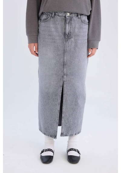 Defacto Long Fit Yırtmaçlı Cepli Uzun Boy Jean Etek D1375AX24AU Gri