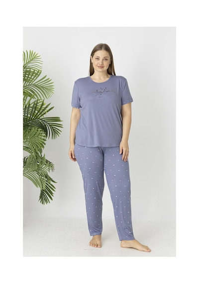 Estiva Kadın Puantiye Alt Desenli Kısa Kollu Soft Battal Pijama Takımı LİLA