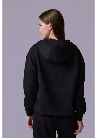 Defys Defy S Kadın Oversize Kapüşonlu Fermuarlı Cepli Sweatshirt Siyah - 527346818 Siyah