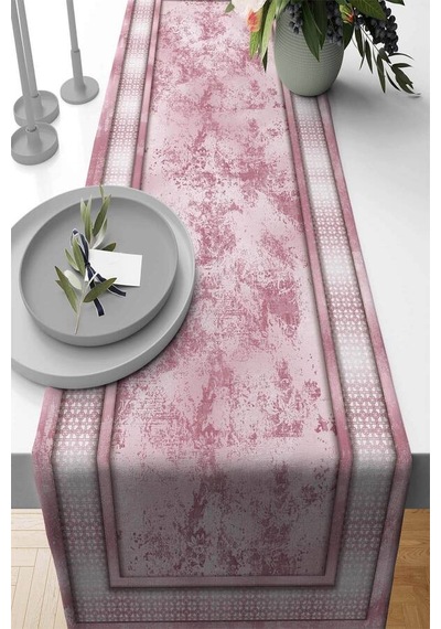 Pembe Çerçeveli Desen Premium Masa Örtüsü Runner Rnr400n11