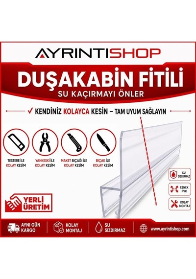 Ayrıntıshop Duşakabin Alt Suluk Fitil Conta Uzunluk 60cm - 4mm İle 6mm Camlar İçin 100 Cm Genel