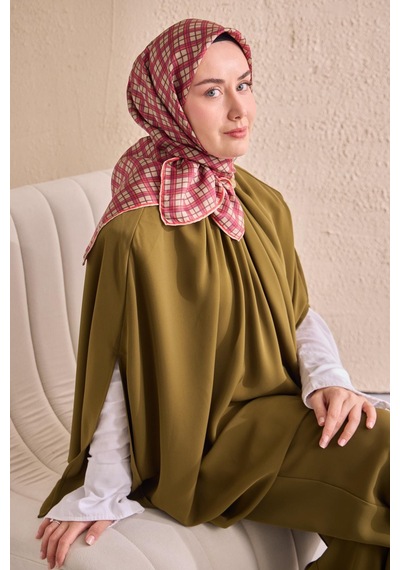 Silk Home Twill İpek Eşarp Ekose Pembe Çok Renkli