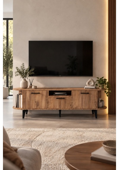 Sulorahome Siyah Suntalam Tv Sehpası 160x35 Cm Metal Ayaklı Modern Konsol
