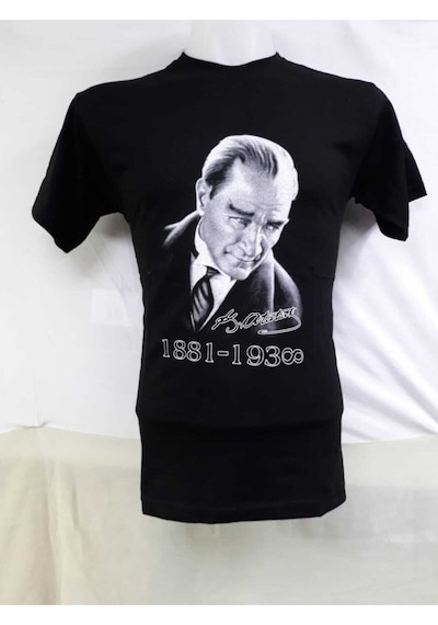 Nacar Store Unısex Çocuk Siyah Mustafa Kemal Atatürk Baskılı Tişört Siyah-beyaz-tarih