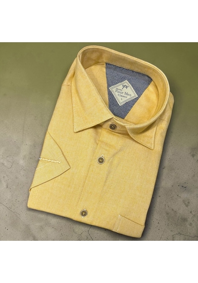 Eren Style Linen Keten Klasik %100 Cotton Kısa Kollu Terletmeyen Gömlek Sarı