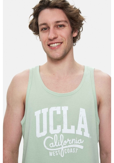 Ucla Pebble Duman Yeşili Sıfır Kol Baskılı Oversize Erkek Tshirt Duman Yeşili Yeşil