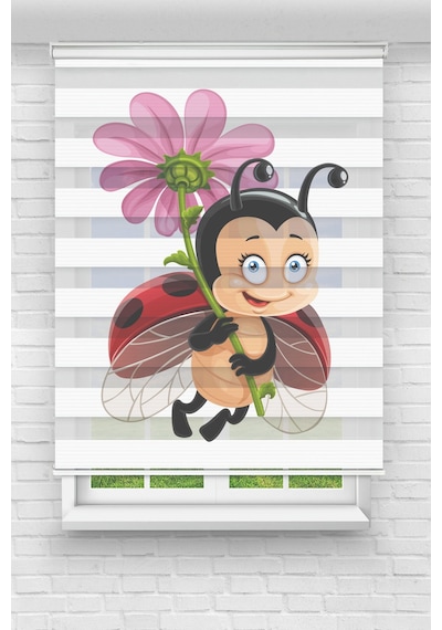 Perdecizade Enxboy Uğur Böceği Dijital Baskılı Zebra Perde-cocuk Odası-stor Perde Renkli