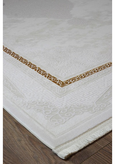 Kashe Halı Bella 4088 Gold Salon Halısı Oturma Odası Halısı Koridor Halısı Mutfak Halısı Modern Makine Halısı Krem - Gold