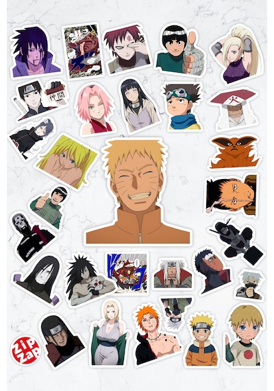 Naruto Ve Shippuuden Anime Telefon Laptop Bullet Journal Yapışkanlı Folyo Sticker Paketi 30 Adet Çok Renkli