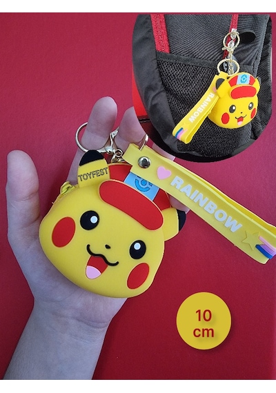 Pokemon Pikachu Figürlü Yumuşak Silikonlu Fermuarlı Mini Cüzdan Anahtarlık Çanta Süsü Model 2- 10 Cm
